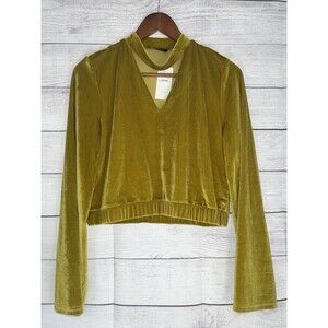 Adeline LA Mustard Poly Velvet Cropped Blouse Long Bell Slv Elastic@Waist L NWT
